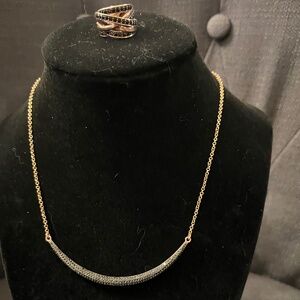Black Spinal Placket Necklace and Wrap Ring